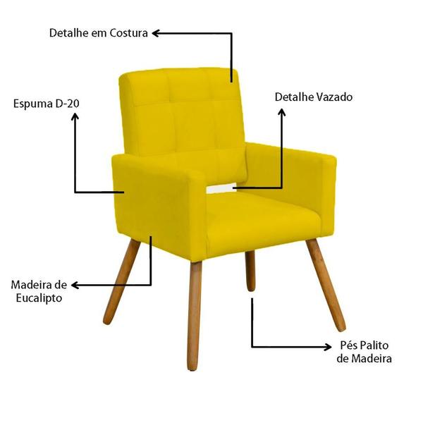 Imagem de Kit Com 2 Poltronas Para Quarto Closet Pés Palito Camila Suede Amarelo - INCASA DECOR