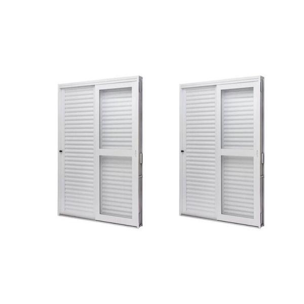 Imagem de Kit com 2 Portas de Aço Veneziana de Correr Lateral 215x142cm 3 Folha Vidro Liso Qualitysol Branco