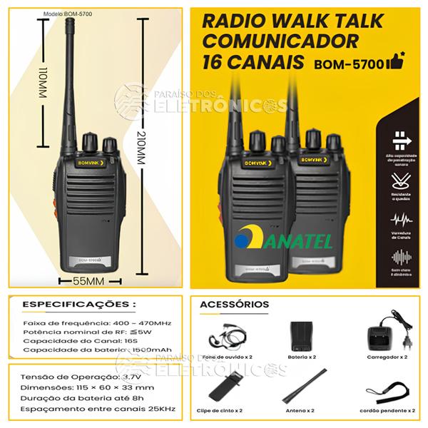 Imagem de Kit Com 2 Rádios Comunicadores Walk Talk 16 Canais Duração Até 8 Horas BOM5700