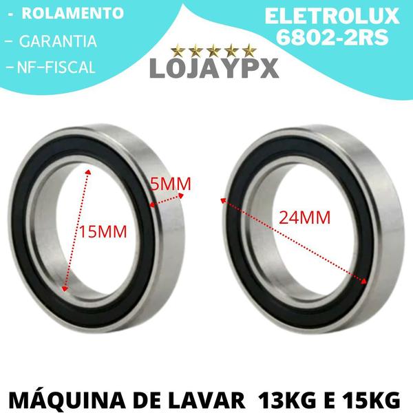 Imagem de Kit Com 2 Rolamento 6802 Inferior Câmbio Electrolux 15kg