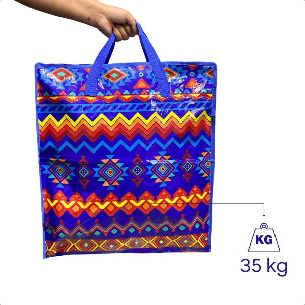 Imagem de Kit Com 2 Sacola Ecológica Compras Feira Mercado Transporte Sacolão Bolsa Reutilizável Colorido Plástico