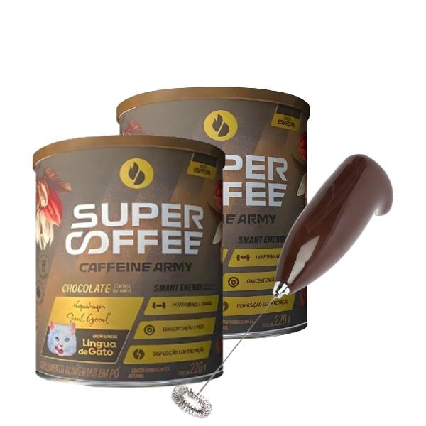 Imagem de Kit com 2 super coffee 3.0 lingua de gato 220g - cafeine army + mini mixer