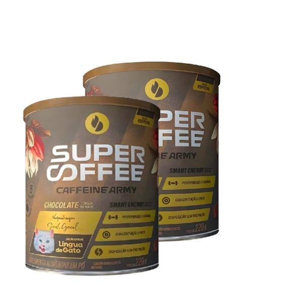 Imagem de Kit com 2 super coffee 3.0 lingua de gato 220g - cafeine army + mini mixer rosa