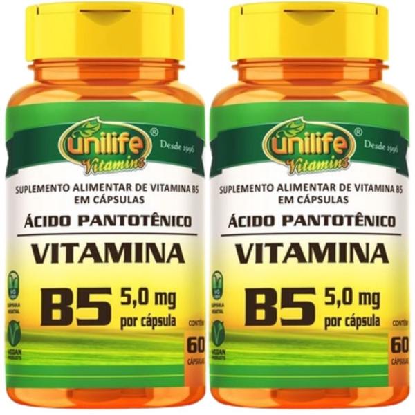 Imagem de Kit Com 2 Un Vitamina B5 Ácido Pantotênico 100% Pura 500mg 120 Capsulas Vegano Unilife