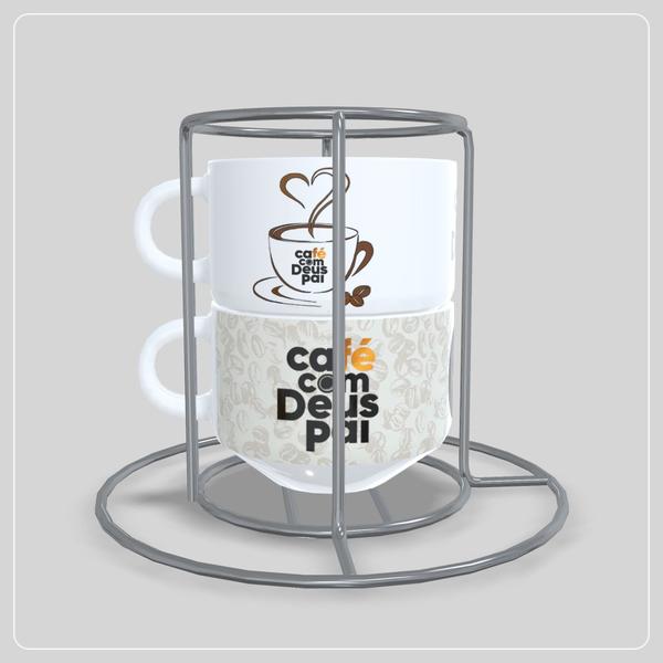 Kit com 2 Xícaras com Suporte - Café com Deus Pai - Jlssublimação Imagem de Kit com 2 Xícaras com Suporte - Café com Deus Pai