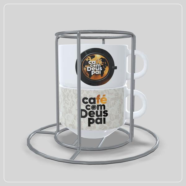 Kit com 2 Xícaras com Suporte - Café com Deus Pai - Jlssublimação Imagem de Kit com 2 Xícaras com Suporte - Café com Deus Pai