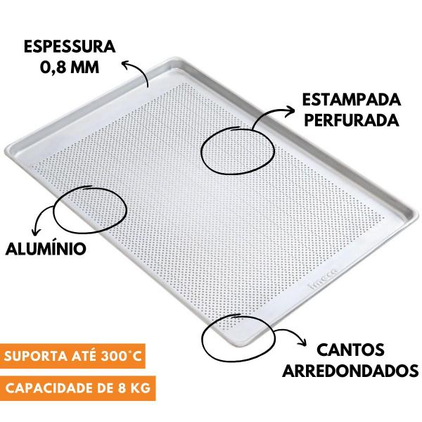 Imagem de Kit Com 20 Assadeira Pão Doce 60X40 Bandeja Perfurada De Alumínio Imeca