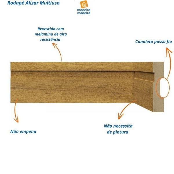 Imagem de Kit com 20 Barras Rodapé Mdf 15mmx7cm 702 Moldufama Metro Linear 48m Turim