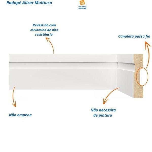 Imagem de Kit com 20 Barras Rodapé Mdf 502 Moldufama 15mmx5cm Metro Linear 48m Branco