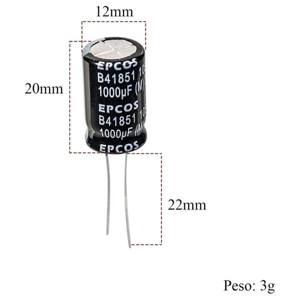 Imagem de Kit com 20 Capacitor Eletrolitico Epcos 1000uF x 35V - 105