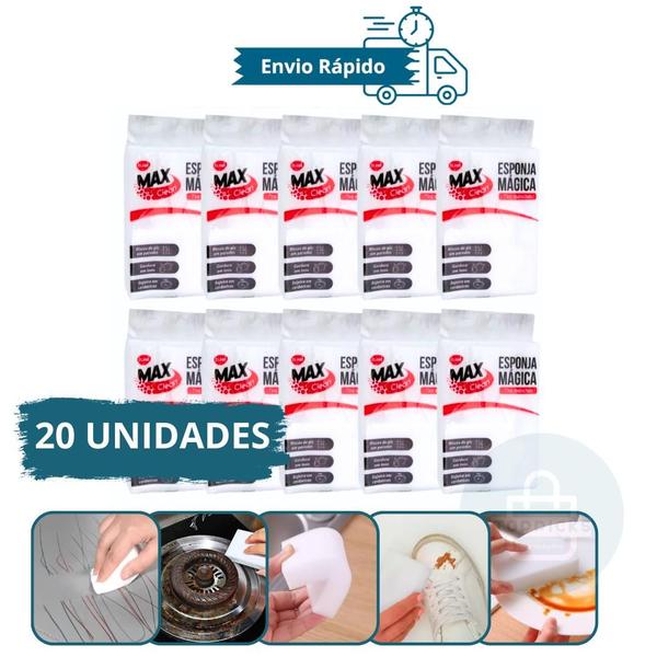 Imagem de Kit com 20 Esponjas Mágicas Multiuso de Melamina - Limpa Tudo, Tira Ferrugem e Manchas em Sofá