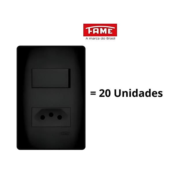 Imagem de Kit Com 20 Interruptor Simples E Tomada Preta 20a Black- Fame