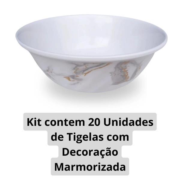 Imagem de Kit com 20 Tigelas de 20 Cm Melamina / Vasilha Plastico Decoracao Marmorizado  Fuxing 