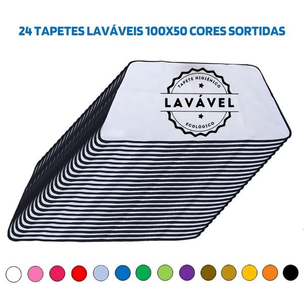 Imagem de Kit com 24 Tapetes Higiênicos 100x70 Sortidos 200 Lavagens para cães - 3 Camadas - Alta Absorção