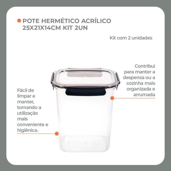 Imagem de Kit com 2Un de Potes Herméticos de Silicone e Plástico Incolor 25x21x14cm e 4000ml de Capacidade