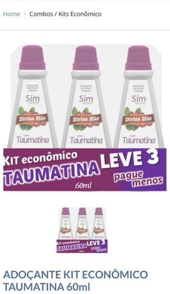 Kit Com 3 Adoçantes Dietético Líquido Taumatina 60Ml - Divina Mae Alimentos Imagem de Kit Com 3 Adoçantes Dietético Líquido Taumatina 60Ml