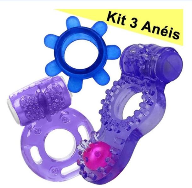 Imagem de Kit com 3 Anéis Penianos Prolongadora de Ereção Com Vibro Retarda Ejaculação 