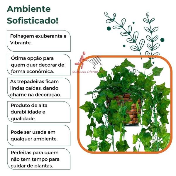 Imagem de Kit com 3 Arranjo Trepadeira Folha de Hera + Vaso Trançado