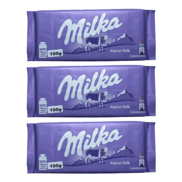 Kit com 3 barras chocolate ao leite 100% alpino milka 100g Imagem de Kit com 3 barras chocolate ao leite 100% alpino milka 100g