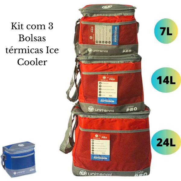 Imagem de Kit Com 3 Bolsas Térmica 7L 14L 24L Litros Ice Cooler com Alça Praia Camping Bag Fitness Lancheira