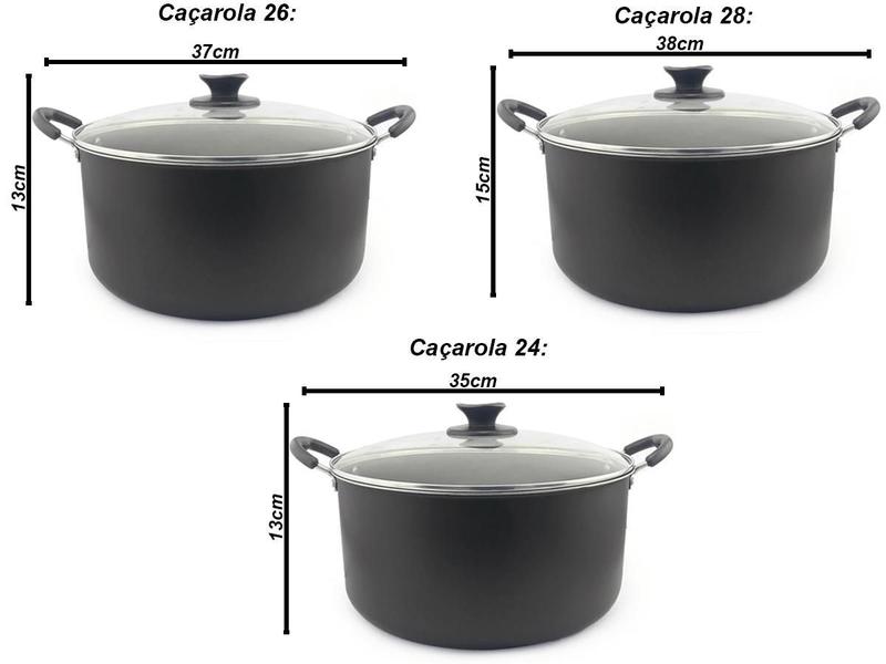 Kit Com 3 Caçarolas Dona Chefa Tampa De Vidro 24 26 E 28Cm Imagem de Kit Com 3 Caçarolas Dona Chefa Tampa De Vidro 24 26 E 28Cm