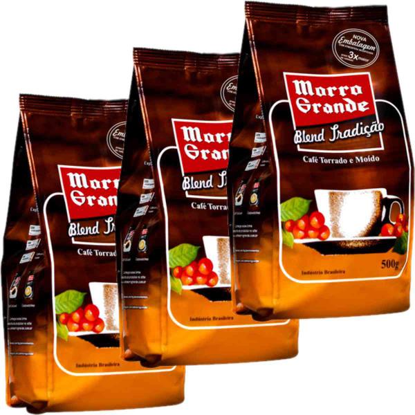 Imagem de KIT COM 3 CAFE MORRO GRANDE TORRADO E MOÍDO BLEND TRADIÇÃO 500g CADA