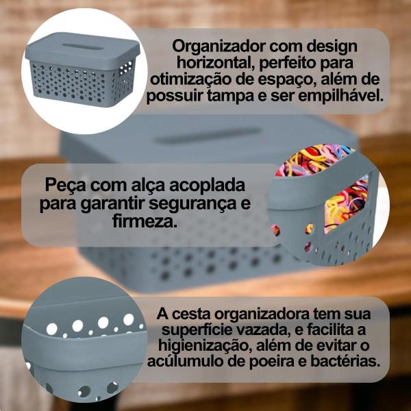 Imagem de Kit com 3 Caixa organizadora com tampa 2 litros armazenamento Objetos Roupas Multiuso Empilhavel Armário Cesto