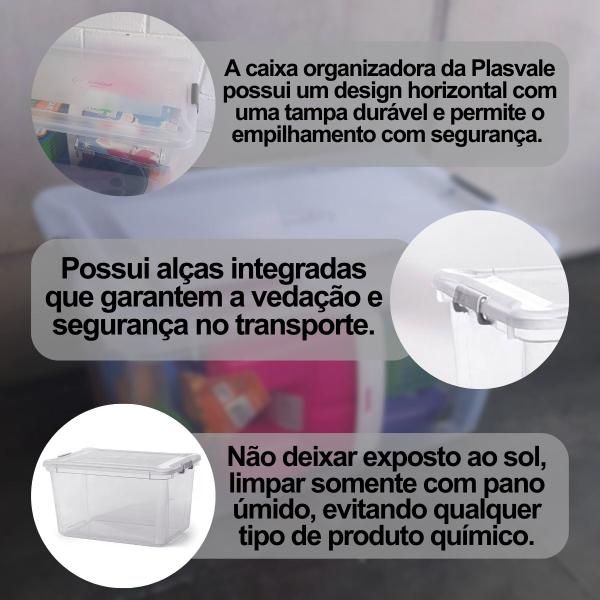 Imagem de Kit com 3 Caixa Organizadora Multiuso Plástico Brinquedos 35L C/ Tampa