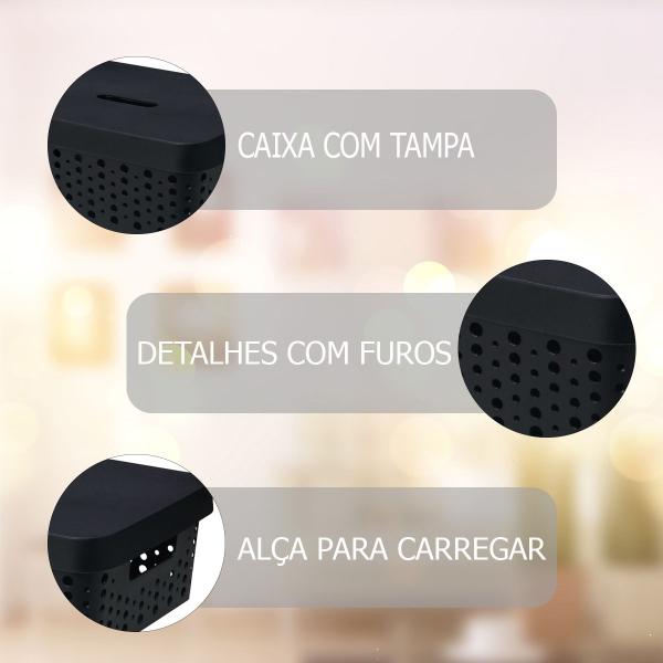 Imagem de Kit Com 3 Caixas Organizadoras Multiuso Com Tampa 11L Preto