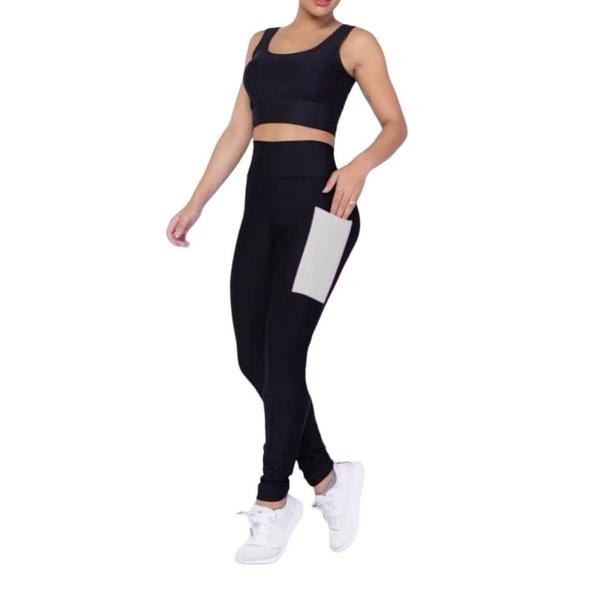 Imagem de Kit com 3 Calças Leg Legging COM BOLSOS Cintura Alta Fitness Treino Casual Corrida Academia 657