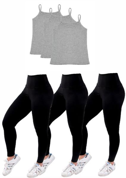 Imagem de Kit Com 3 Calças legging + 3 Regatas Alcinhas Cinza