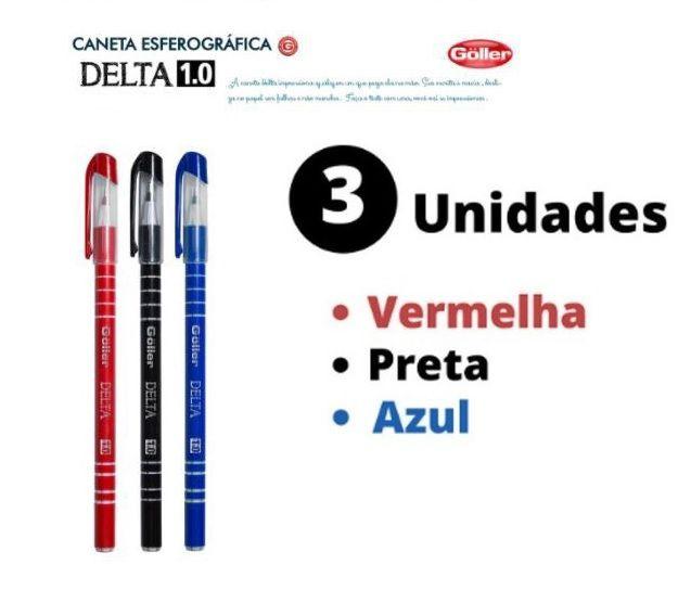 Imagem de Kit com 3 Canetas Esferográfica Delta 1.0mm Azul + Vermelho + Preto