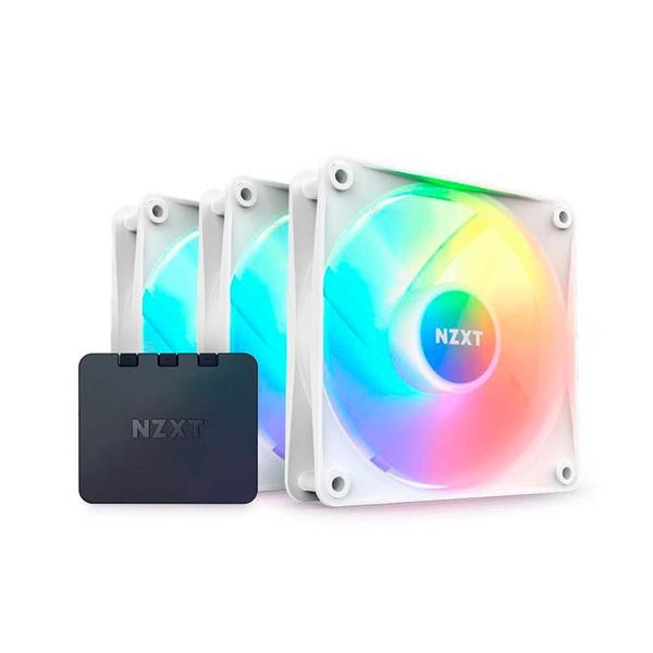 Imagem de Kit com 3 Coolers com Controlador NZXT RGB Core F120mm Branco RF-C12TF-W1