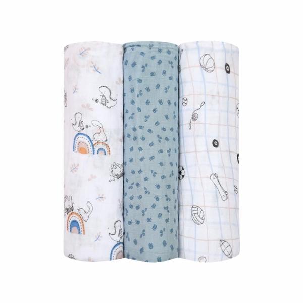 Imagem de Kit Com 3 Cueiros Papi Mami Swaddle Soft Premium Dinos