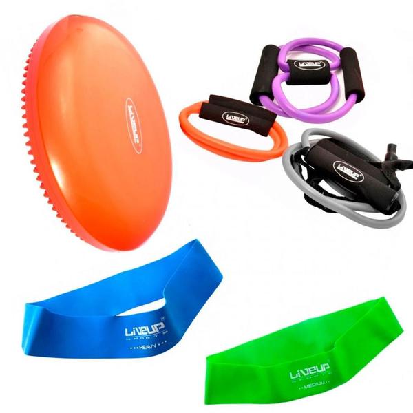 Imagem de Kit com 3 Extensores Medio + Disco Inflavel e Arco + 2 Mini Bands  Liveup Sports 