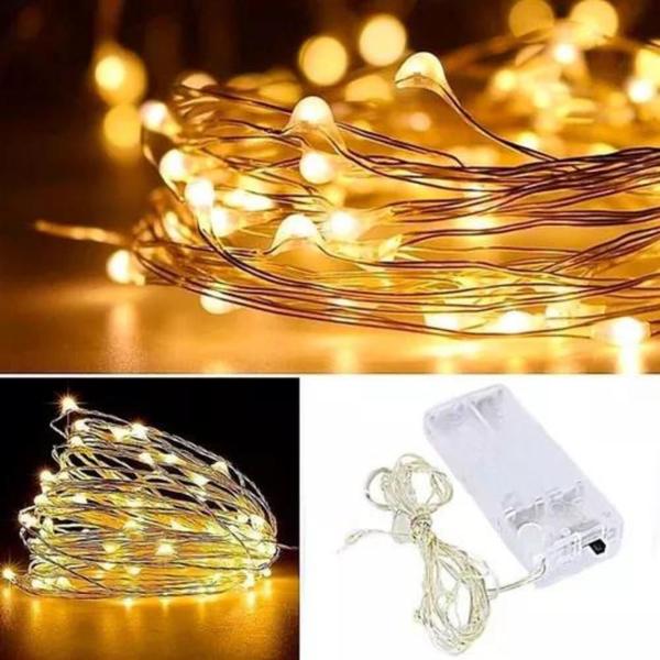 Imagem de Kit com 3 Fios Fada Cordão Led 2M 20 Leds Branco Quente Fixo Á Pilha