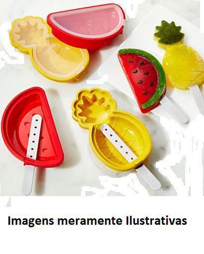 Imagem de Kit com 3 Formas de Plástico Divertidas e com Formato de Frutas e Cactos para Fazer Picolé Caseiro