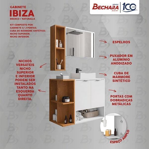 Imagem de Kit com 3 Gabinetes com Cuba e Espelheira Ibiza Branco/Naturale