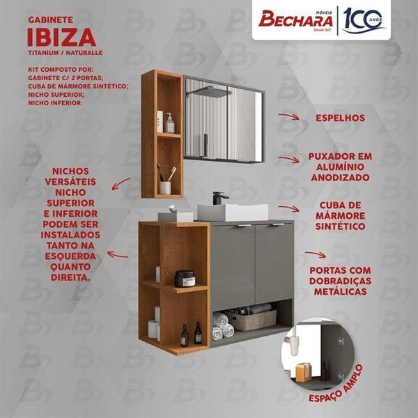 Imagem de Kit com 3 Gabinetes com Cuba e Espelheira Ibiza Titanium/Naturalle