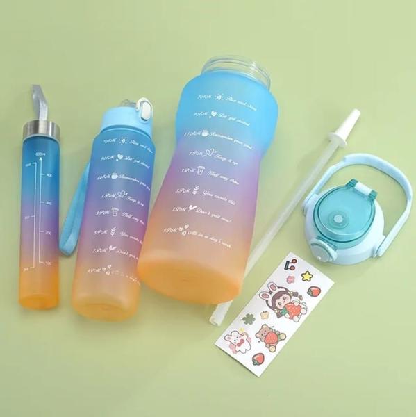 Imagem de Kit Com 3 Garrafas Água Com Canudo Squeeze 2L-1L E 500Ml Vd