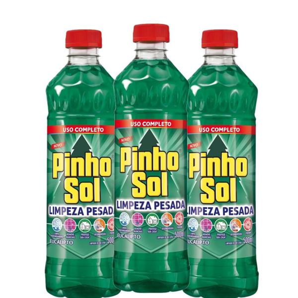 Imagem de Kit com 3 Limpador Diluível Pinho Sol Limpeza Pesada Eucalipto 500ml Cada