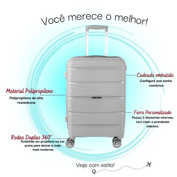 Imagem de Kit Com 3 Malas de Viagem Completa em Polipropileno P-M-G Fibra Rígida ABS