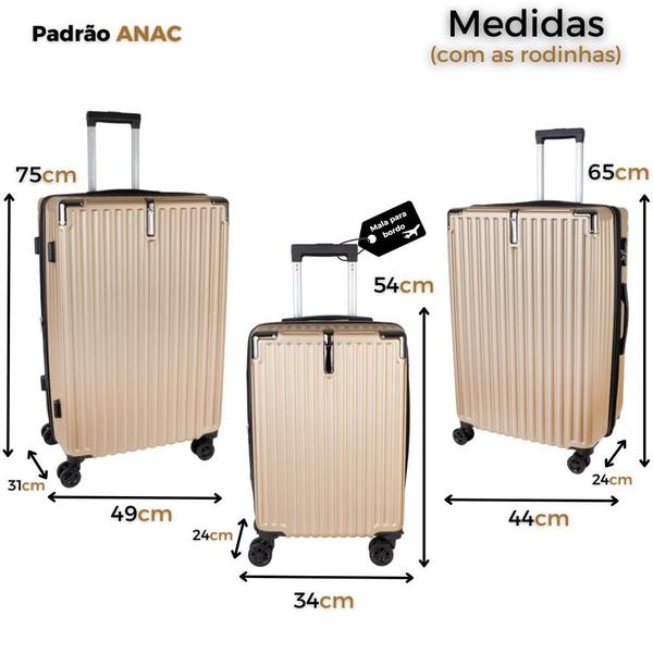 Imagem de Kit Com 3 Malas de Viagem Completa P-M-G Fibra Rígida ABS