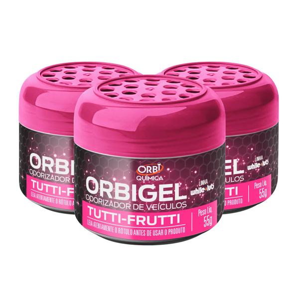 Imagem de Kit com 3 Odorizadores Cheirinho Automotivo Em Gel Fragrância Tutti-Frutti 55g Orbi Química