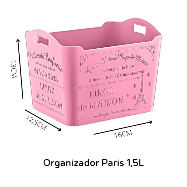 Imagem de Kit Com 3 Organizadores Multi Uso Paris Caixa Organizadora Rosa Plasvale