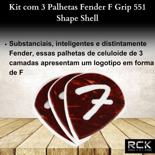 Kit com 3 Palhetas Fender F Grip 551 Shape Shell Imagem de Kit com 3 Palhetas Fender F Grip 551 Shape Shell