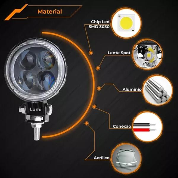 Imagem de Kit Com 3 Pares De Farol De Milha Redondo 4 Led 12w 12v/24v Offroad 6500k