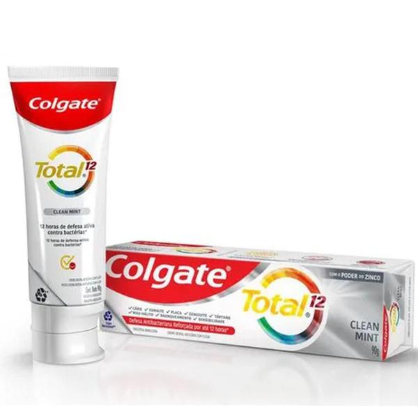 Imagem de kit com 3 Pasta de dentes Colgate Total 12 Clean Mint 90g  - previne bactérias e mau hálito