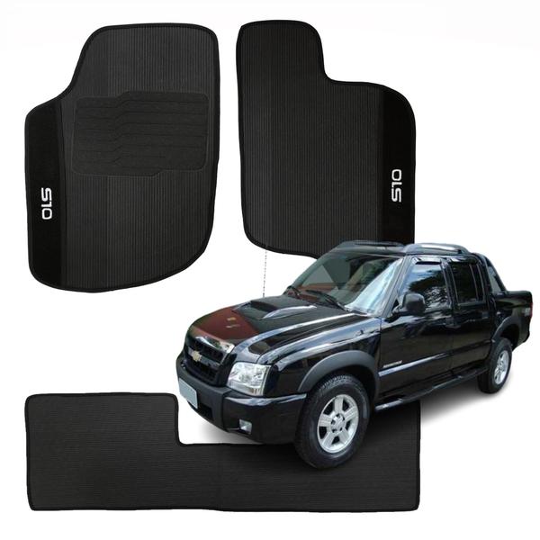 Imagem de Kit com 3 Peças de Tapetes Emborrachados Automotivos Chevrolet S10 CD 1995 a 2011 - V5470