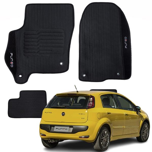 Imagem de Kit com 3 Peças de Tapetes Emborrachados Automotivos Fiat Punto 2012 a 2023 - F02.072